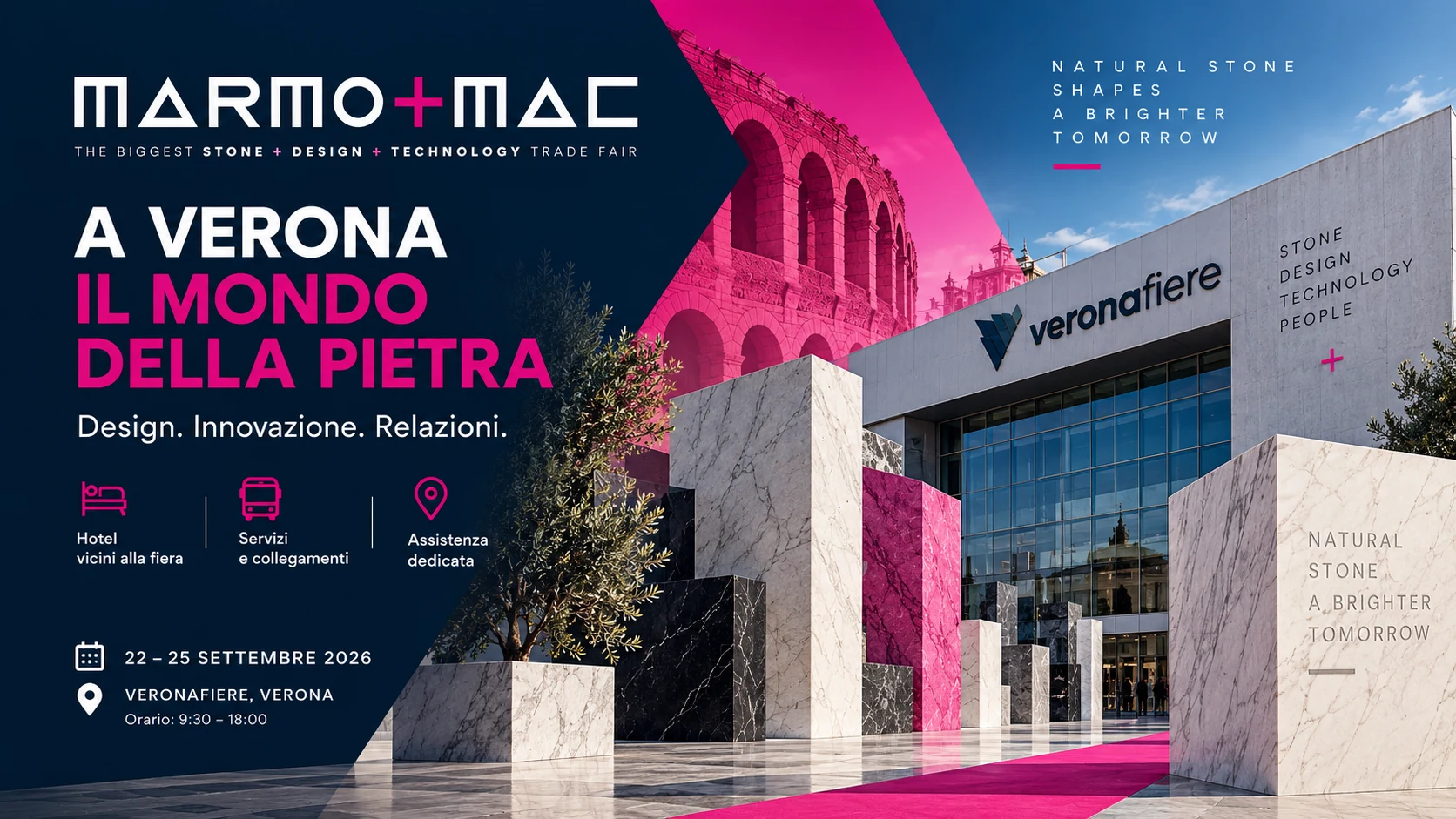 Pietra naturale e superfici in un concept visivo dedicato a Marmomac Verona